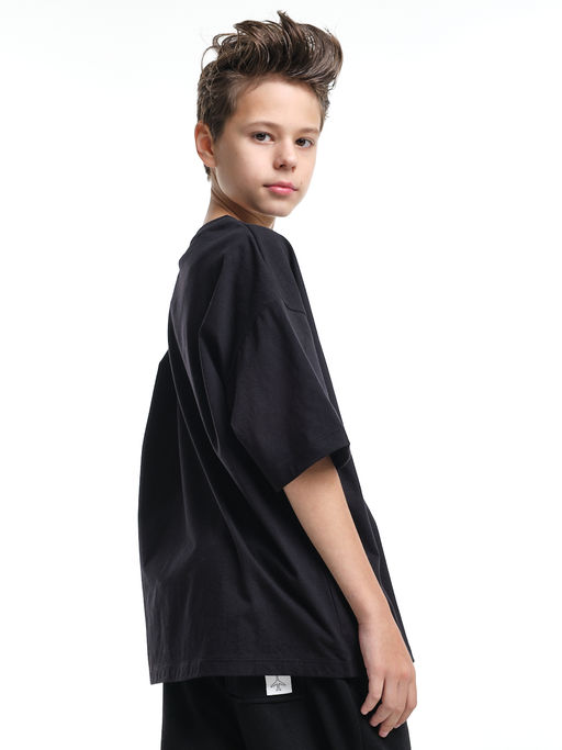 Универсальная базовая футболка оверсайз 22-1892 черный - Mini maxi фото 3