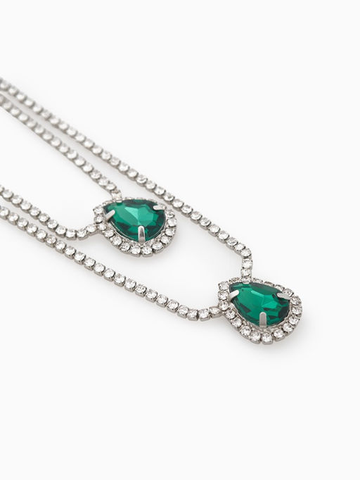 Набор 2 предмета: серьги, колье Жаклин дуэт, капля, цвет бело-изумрудный в серебре, 45 см