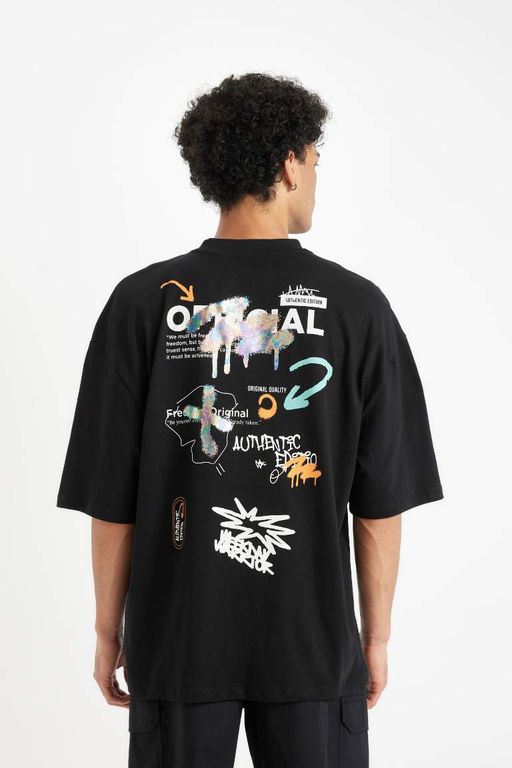 Свободная футболка с круглым вырезом и короткими рукавами с принтом на спине - Defacto фото 7