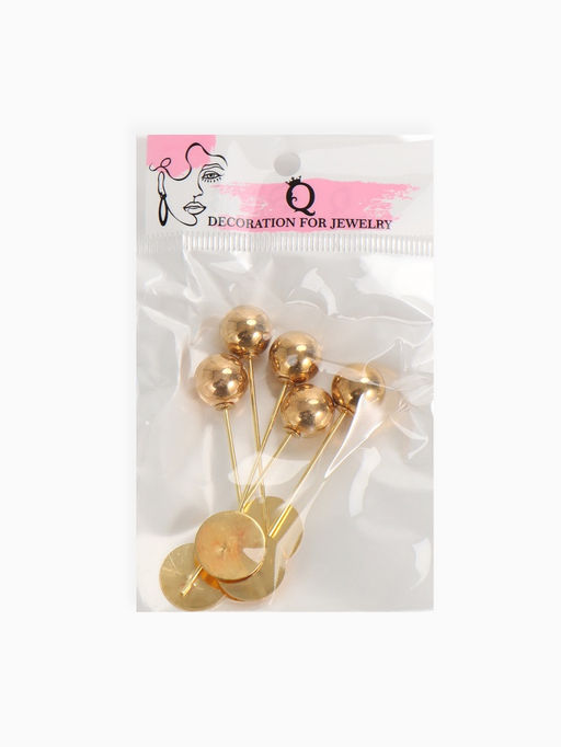 Основа Брошь-игла с шариком d=1.2 см (набор 5 шт.), L=5 см, площадка 1.5 см, цвет золото