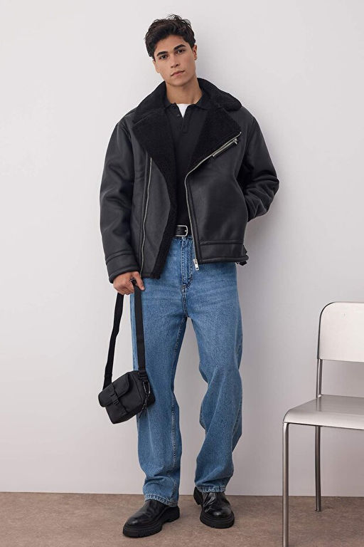 Siyah Regular Fit Suni Deri %100 PU __i Polarl_ Kal_n K__l_k Erkek Mont TMNAW26MO00005 - Trendyolmilla фото 2