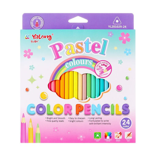 Карандаши 24 цвета, в картонной коробке, шестигранные, деревянные, Пастель, МИКС