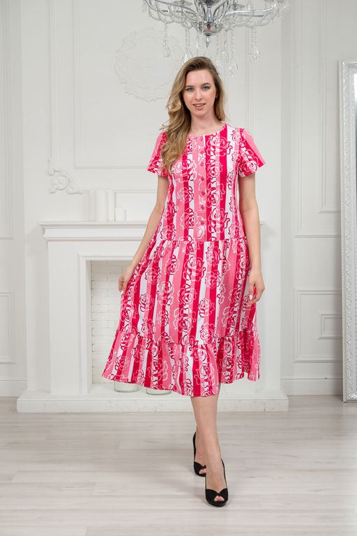 Платье женское из кулирки Кармелита малиновая роза