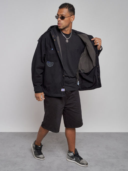 Джинсовая куртка мужская с капюшоном черного цвета 12768Ch - Mtforce фото 10