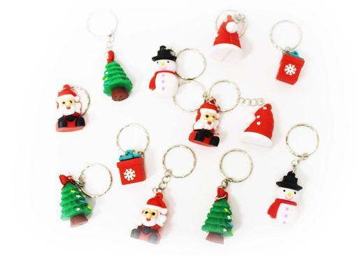Цена за 5 шт. Брелок резиновый "Дед Мороз/снеговик/Елка/носок/олень/колокольчики" (KL-3818) 3,5*3*1,5см