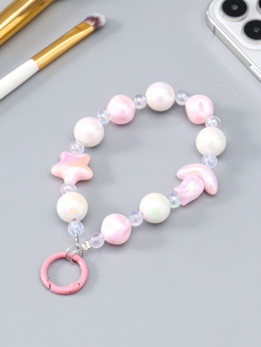 Брелок на карабине "Тюльпаны и звёзды" розово-перламутровый 11х4х1,5 см