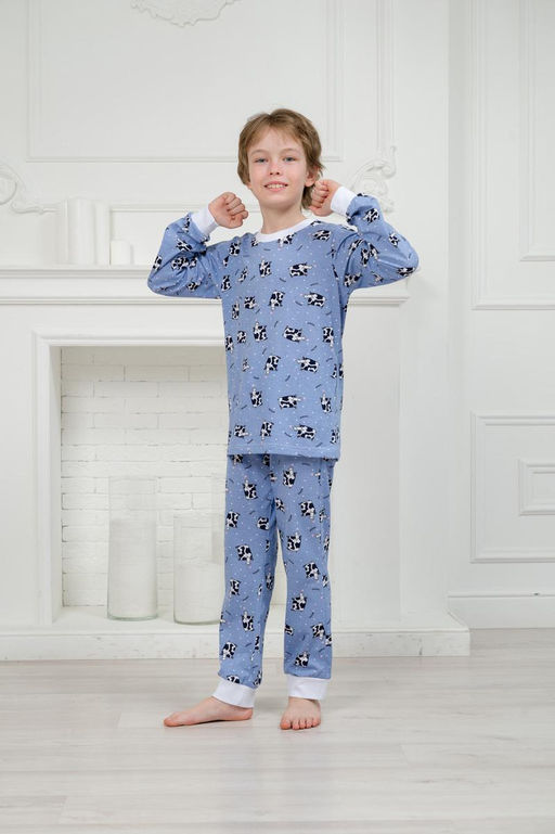 Пижама детская из джемпера и брюк из кулирки Коровы голубой - Амадэль фото 8