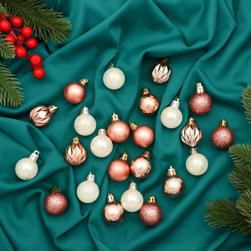 Ёлочные игрушки Мелодия грани блеск, d=3 см, набор 24 шт., белый/розовое золото