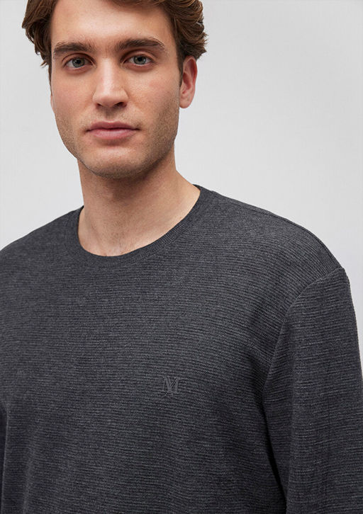 Uzun Kollu Gri Tisort - Mavi фото 5