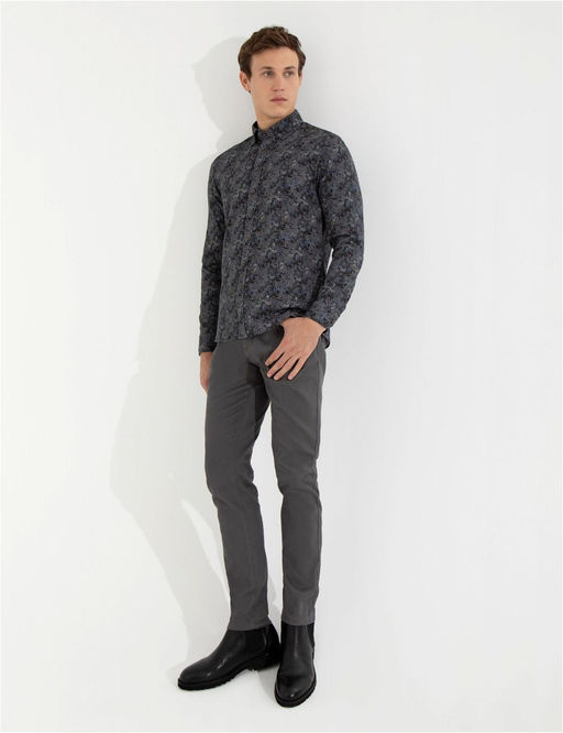 Koyu Gri Slim Fit Kanvas Pantolon