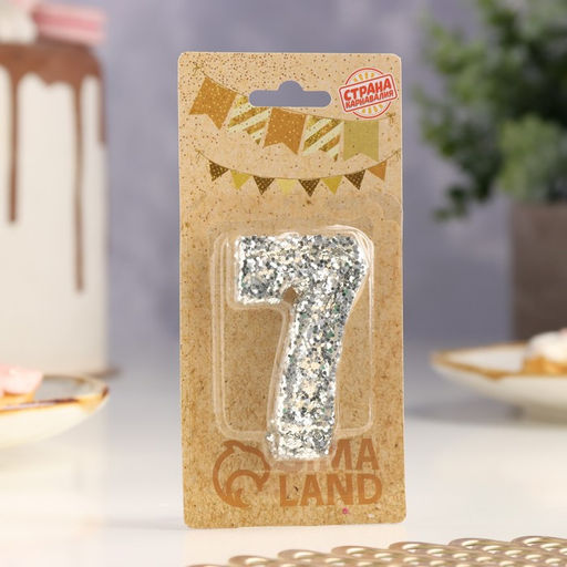 Свеча в торт Блестки, цифра 7, серебро, 5,5 см - Страна карнавалия фото 3