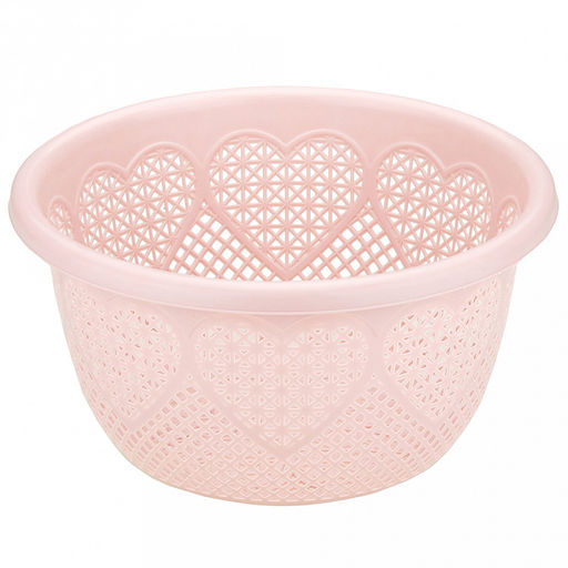 "Домашняя мода" Корзина пластмассовая для хранения "Сердце" д22см h11,8см, с крышкой, персиковый (Китай)