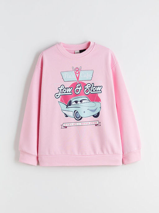 Bisiklet Yaka Arabalar Bask?l? K?z ?ocuk Sweatshirt