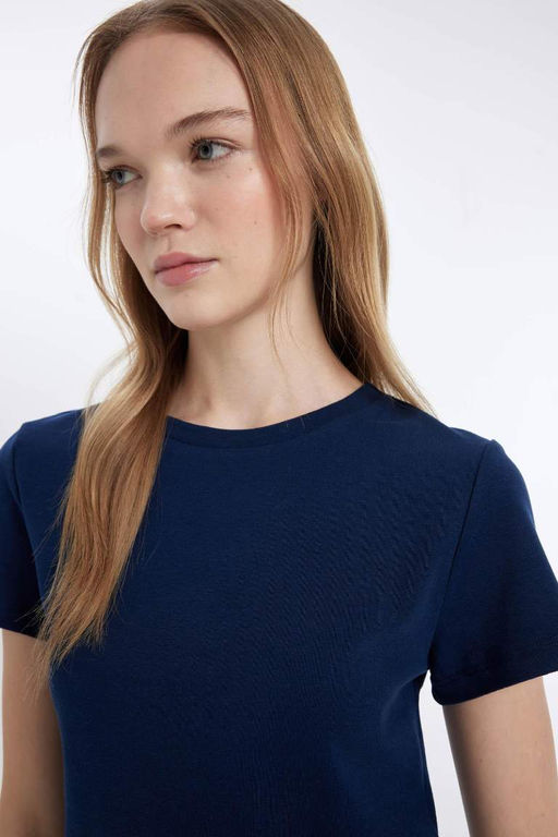 Классная базовая футболка в рубчик с круглым вырезом и короткими рукавами - Defacto фото 5