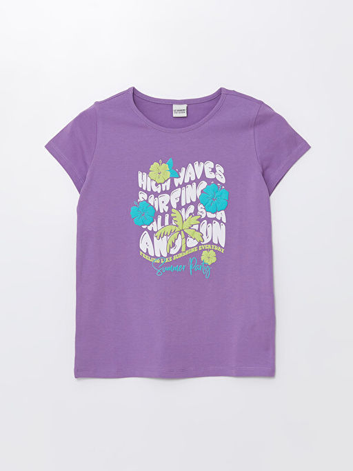 Bisiklet Yaka Bask?l? K?sa Kollu K?z ?ocuk Ti??rt