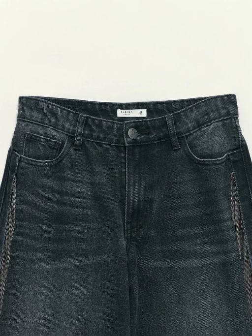 Джинсы wide leg с высокой посадкой с акцентной отделкой по бокам / Zarina