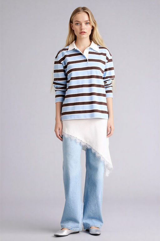 %100 Pamuk Loose F_t Polo Yaka Sweatshirt - Defacto фото 6