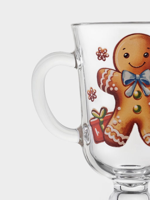 Цена за 12 шт. Кружка Глинтвейн. Новогодний пряник, 250 мл, стекло, рисунок МИКС