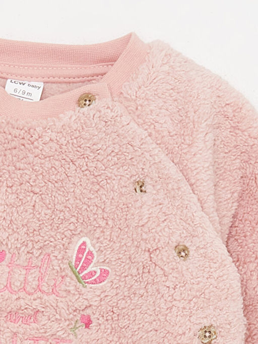 Bisiklet Yaka Uzun Kollu Nak?? Detayl? K?z Bebek H?rka ve Pantolon 2li Tak?m - Waikiki фото 3