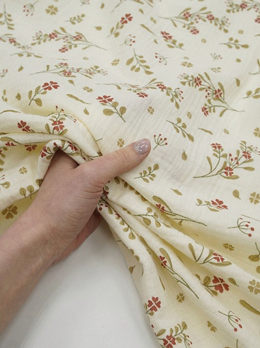 Муслин двухслойный с эф.жатости Весенний миг (терракотовые цветочки), ш.1.4м, хл-100%, 120гр/м.кв - Купава фото 3