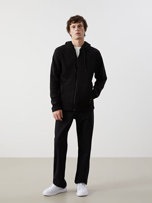 Kap??onlu Uzun Kollu Polar Erkek Fermuarl? Sweatshirt