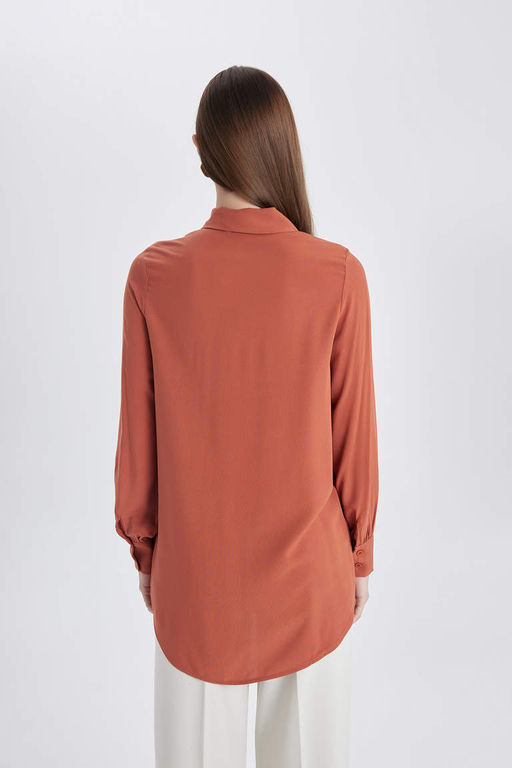 Рубашка-туника стандартного кроя с длинными рукавами - Defacto фото 8