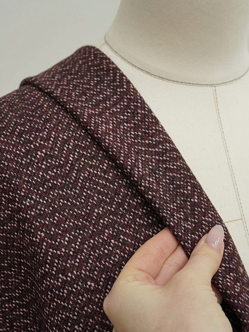 Шерсть пальтово-костюмная Твид Зигзаг цв.темно-вишневый меланж, ш.1.5м, шерсть-30%, п/э-70% - Купава фото 12