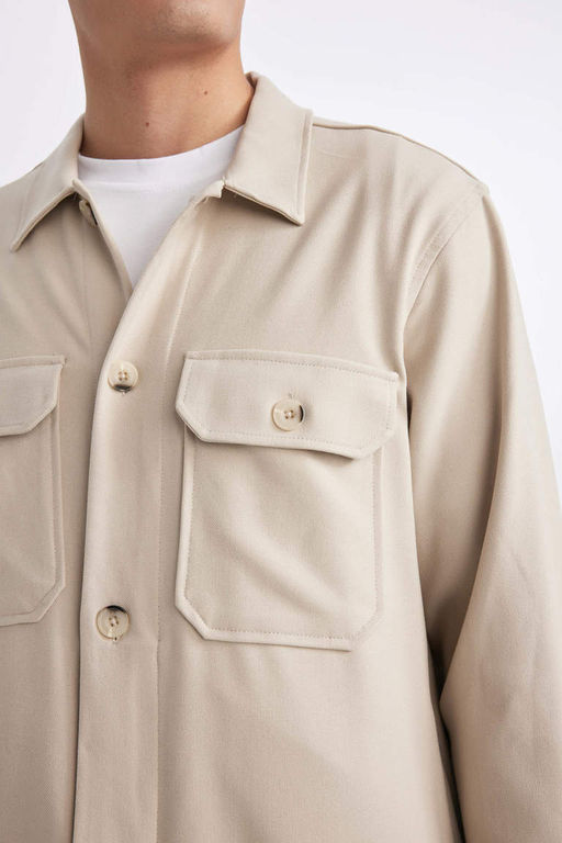 Куртка-рубашка стандартного кроя с воротником-поло и длинными рукавами - Defacto фото 8