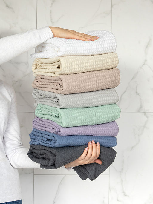 Полотенце для тела 90x150 голубой вафельное полотно