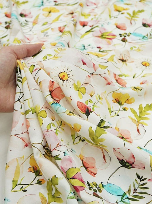 Штапель Премиум (Digital) Летняя палитра цв.белый, ш.1.45м, вискоза-100%, 105гр/м.кв - Купава фото 3