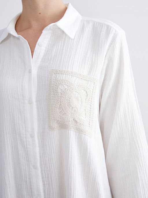 Dokulu Kro?e Detayl? G?mlek Elbise