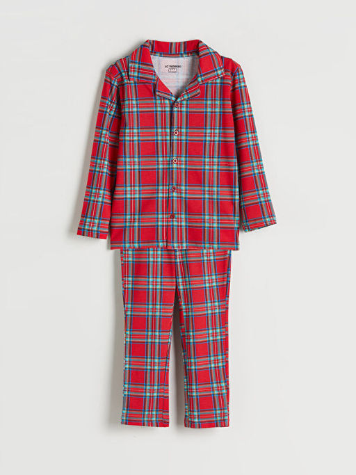 G?mlek Yaka Ekose Erkek ?ocuk Pijama Tak?m?