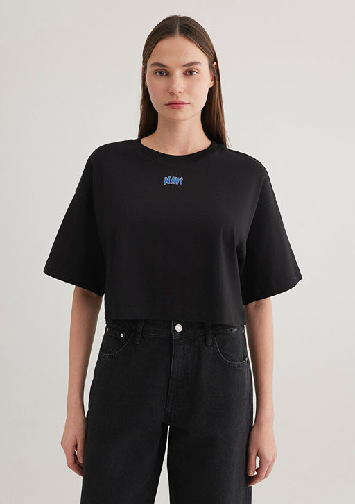 Mavi Logo Bask?l? Siyah Crop Tisort  фото 4