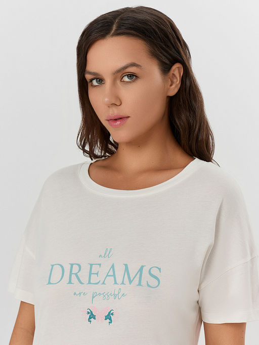 Сорочка ночная женская кремовая с принтом Dreams - Mark formelle фото 3