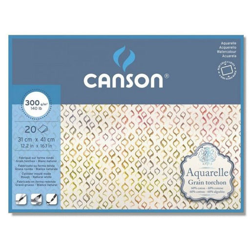 Canson Блок для акварели AQUARELL CP Torchon 60% хлопок, 40% целлюлоза 300 г/м2 A3 41 х 31 см склейка с четырех сторон 20 л. C400106444 крупнозернистая