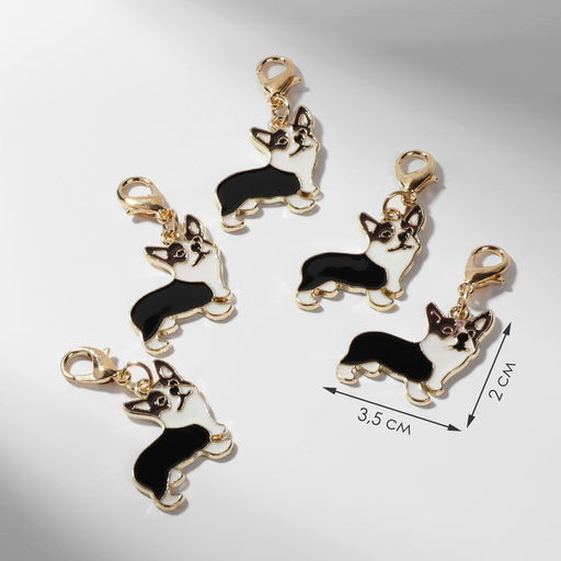 Цена за 10 шт. Шарм для браслета на карабине «Корги», чёрно-белый в золоте