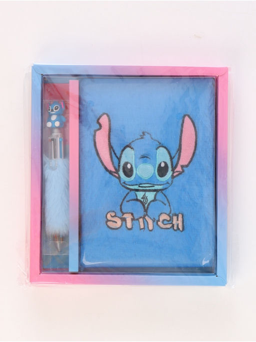 Блокнот пушистый и ручка многоцветная «Стич», голубой