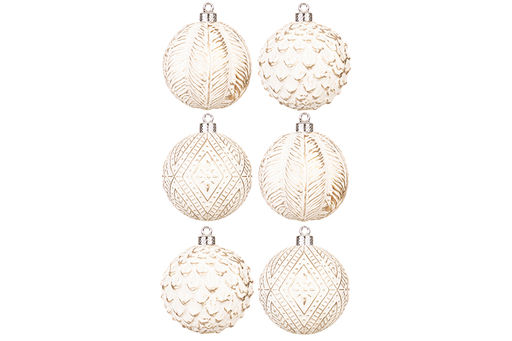 Набор 6 новогодних шаров 8*8 см Винтажные узоры шампань с эффектом старины - Elan gallery фото 4