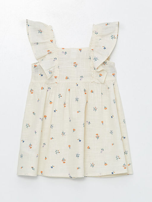 Kare Yaka ?i?ek Desenli K?z Bebek Elbise