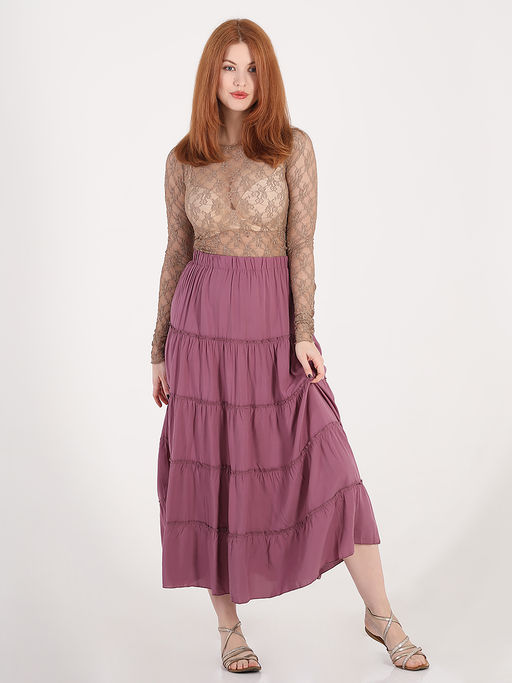 Длинная летняя юбка больших размеров ярусы - Almond фото 5