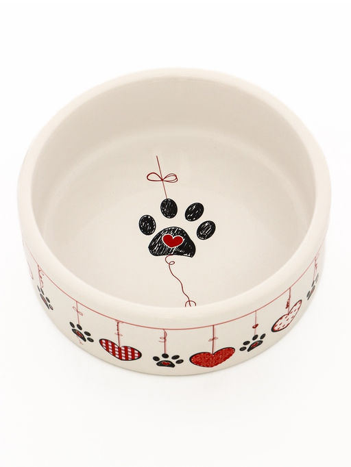 Миска керамическая Любовь и кошки 300 мл, 11.55 см, бело-малиновая - Пижон фото 3