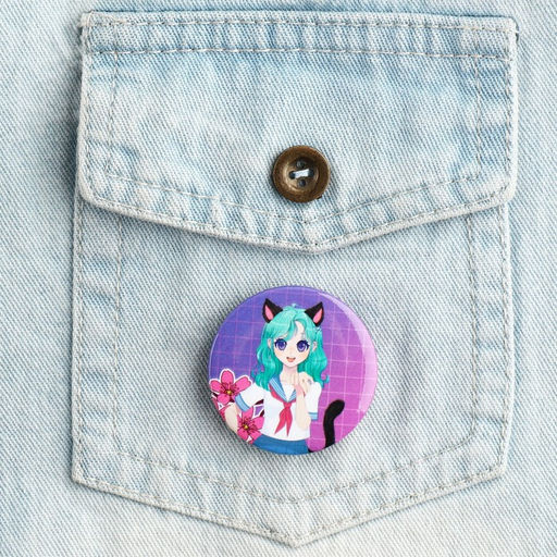 Цена за 10 шт. Значок закатной аниме Девушка с ушками, d=3.8 см