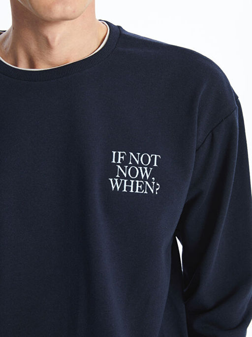 Bisiklet Yaka Uzun Kollu Bask?l? Erkek Sweatshirt