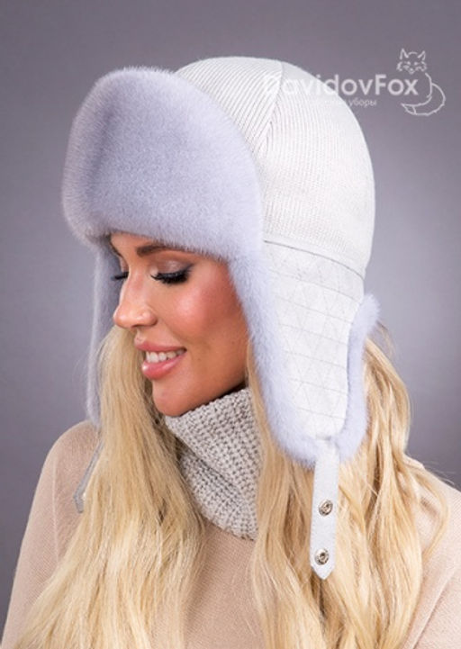 Шапка Ушанка норка трикотаж сапфир