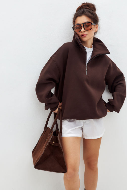 Толстовка женская из футера начес Комфорт шоколад макси