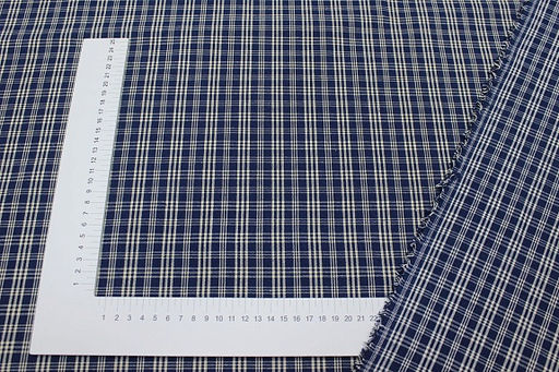 Мерный лоскут(ткань в отрезах) - Пестрядь этнографическая под домоткань "Белая клетка на темно-синем