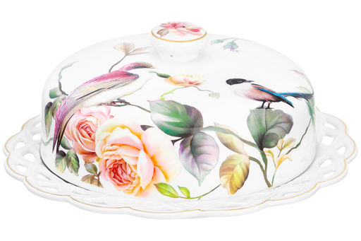 Блинница 26*26*11,5 см "Певчие птички" фарфор NEW BONE CHINA