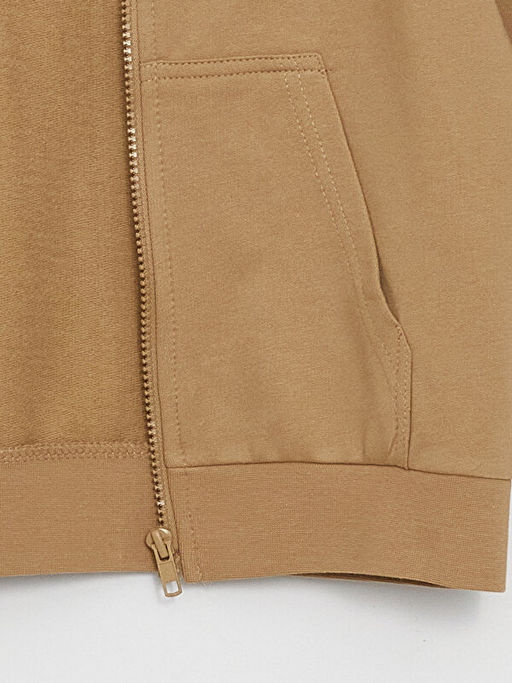 Kap??onlu Bask?l? Uzun Kollu Erkek ?ocuk Fermuarl? Sweatshirt