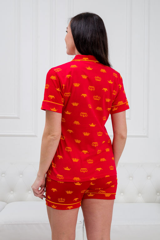 Пижама женская из жакета и шорт из кулирки Мальвина короны, красный - Амадэль фото 11