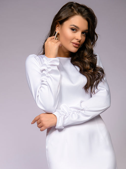 Платье белое длины миди с длинными рукавами - 1001dress фото 3